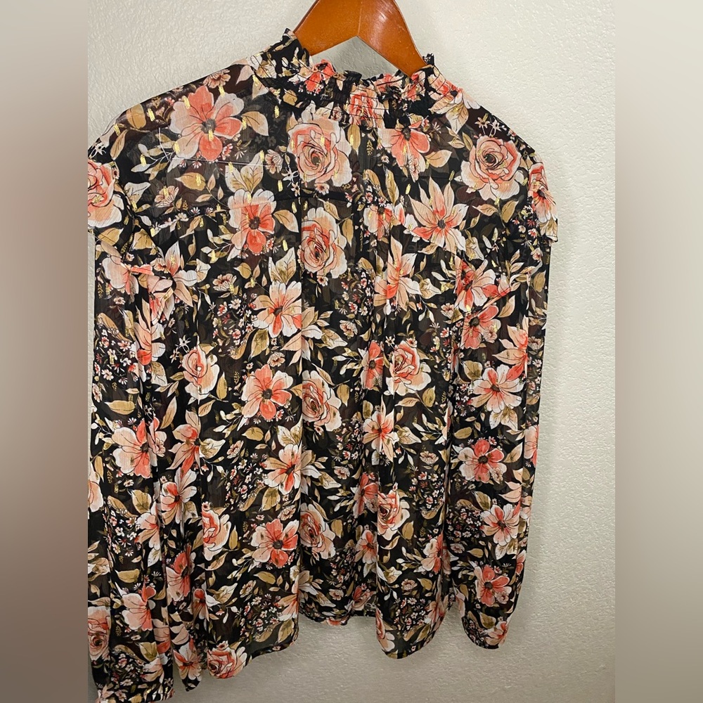 Maurices Sheer Floral Black Long Sleeve Tee